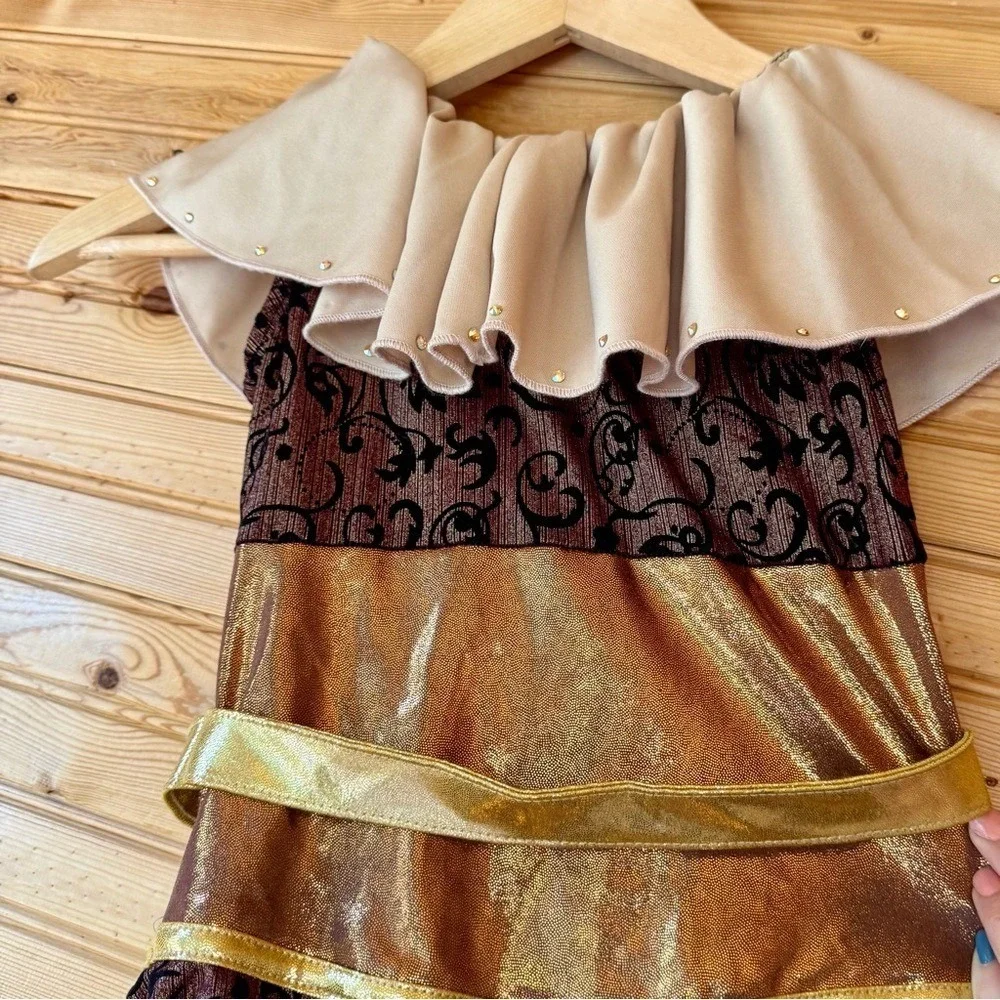 Algy Costume Steampunk Explorer Large Leotard Brown Gold Dance Halloween Play